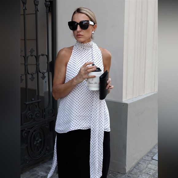 ZARA ZW COLLECTION POLKA DOT HALTER TOP - Picture 10 of 11